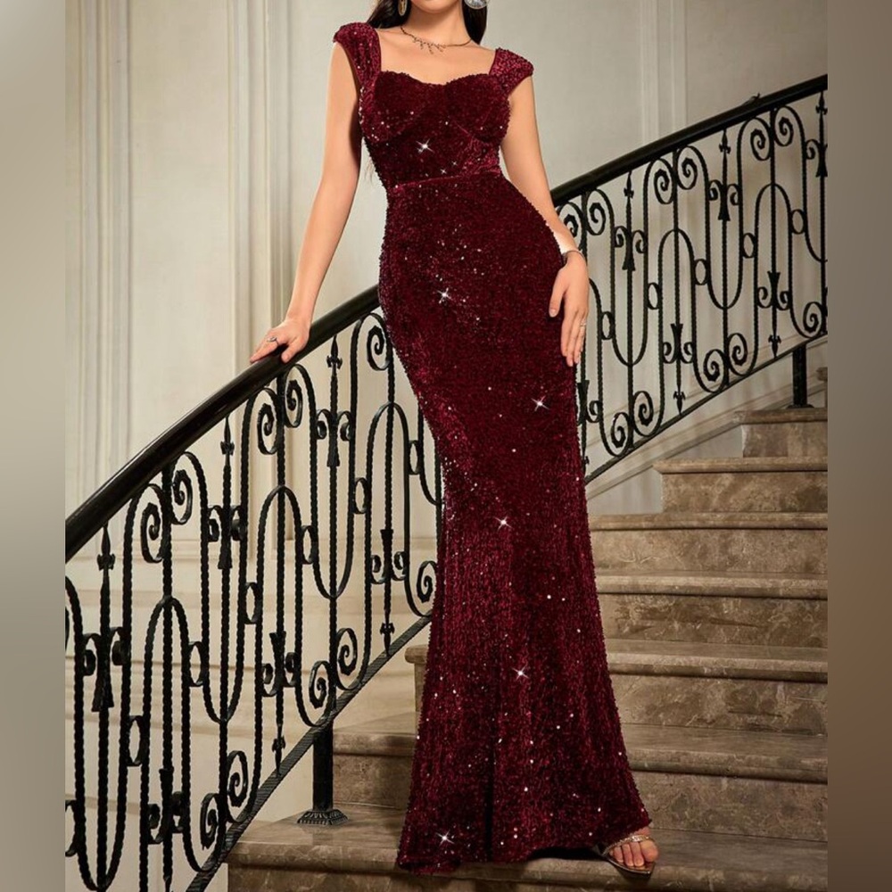Formal burgundy sequin dress